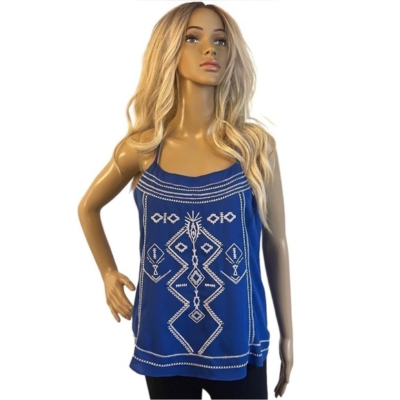 Maurices Blue and White Spaghetti Srap/Racer Back Aztec Print Dressy Tank/Cami - Picture 1 of 8